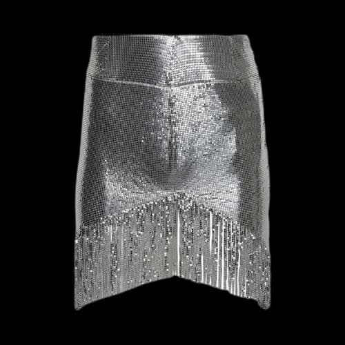 Paco Rabanne Mesh Fringe Mini Skirt 'Silver'