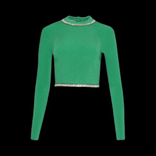 Paco Rabanne Embellished Knit Cropped Top 'Green'
