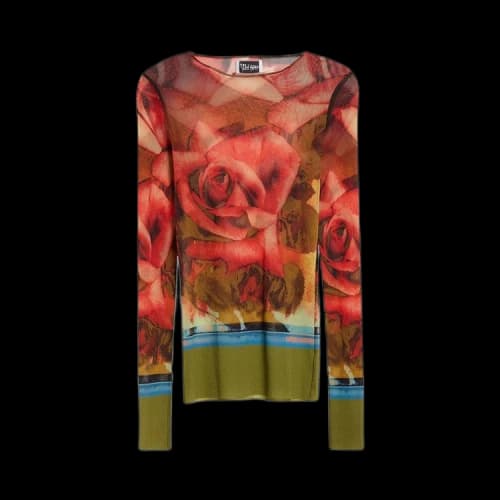 Jean Paul Gaultier Roses Mesh Long-Sleeve Top 'Green/Red/Blue'