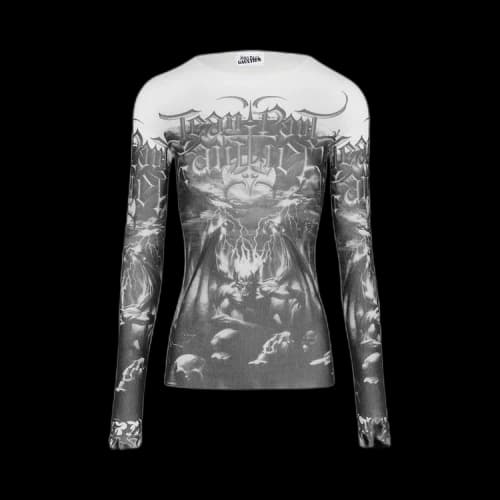 Jean Paul Gaultier Mesh Long-Sleeve Printed Diablo Top 'White/Black'
