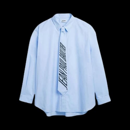 Jean Paul Gaultier Popeline Shirt With Printed Tie 'Blue'