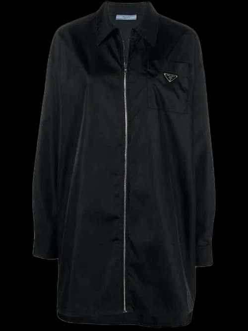 Prada Logo Plaque Zip-Up Coat Black