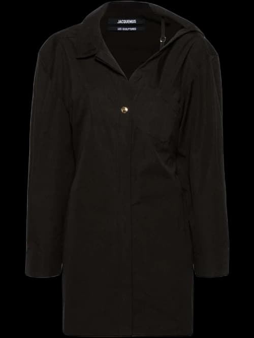 Jacquemus Asymmetric-Neck Shirt Mini Dress Black