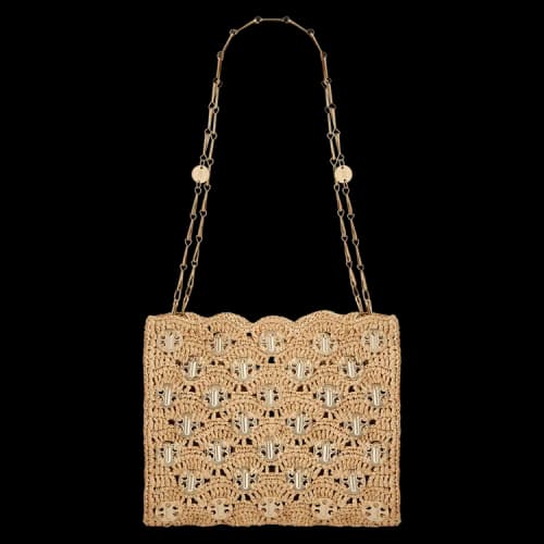 Paco Rabanne Iconic 1969 Raphia Wave Bag 'Natural/Light Gold'