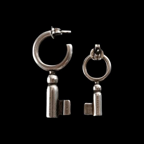 Ann Demeulemeester Pair Foka Key Earrings 'Antique Silver'