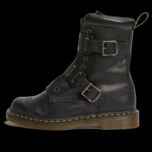 Dr. Martens Quynn Smooth Leather Buckle Lace Up Boots 'Black'
