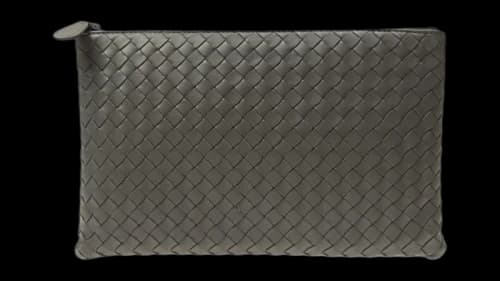 Bottega Veneta Lambskin Clutch Bag Light Grey