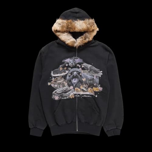 Doublet Furry Collar Zip Up Hoodie 'Black'
