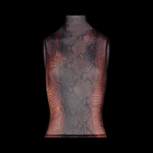 Jean Paul Gaultier Mesh High Neck Tank Top Printed "Python" 'Brown/Black'