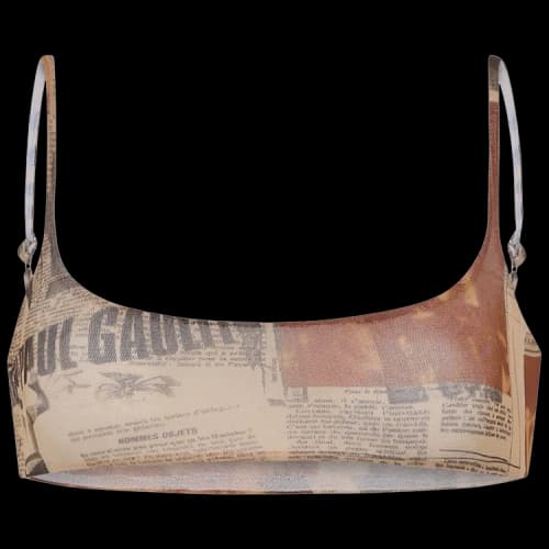 Jean Paul Gaultier Mesh Bra Printed "Journal" 'Ecru/Light Grey/Red'