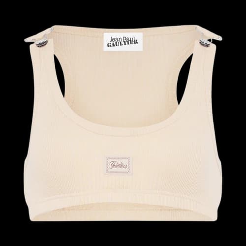 Jean Paul Gaultier Cotton Ribbed Bra With Gaultier Patch/Overall Buckles 'Nude'