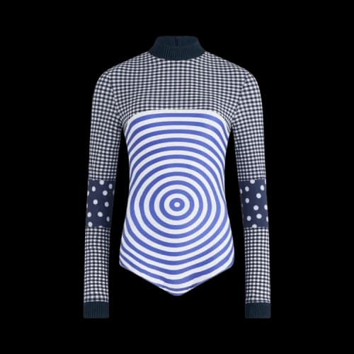 Jean Paul Gaultier Mix Jersey Knitted Gingham And Print Target Long-Sleeve Top With Ribbing 'White/Navy'