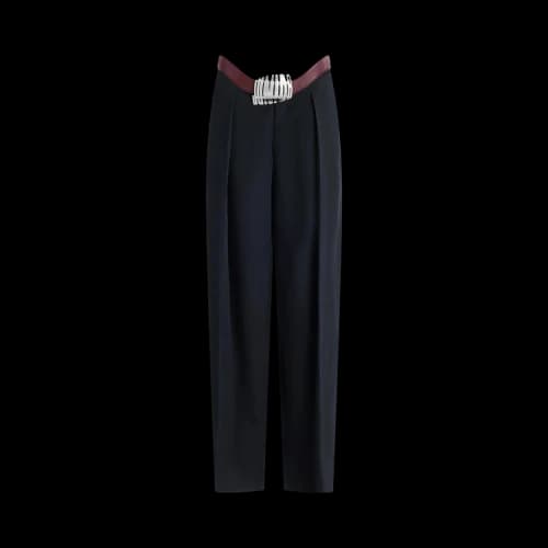 Jean Paul Gaultier Wide Tailored Trousers With Integrated Leather Belt 'Navy/Burgundy'