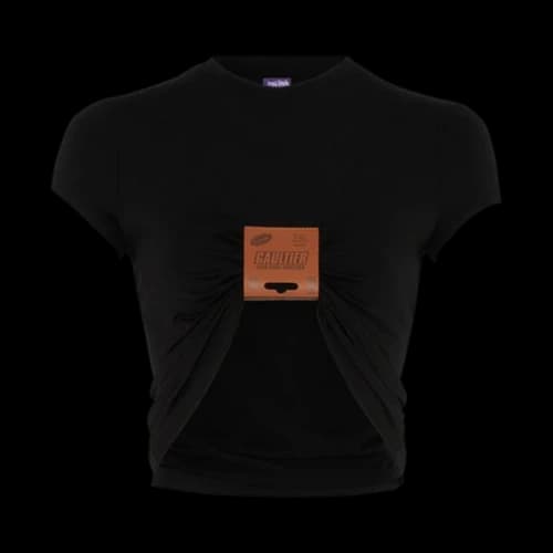 Jean Paul Gaultier Stretch Viscose Jersey Tee With Leather Tag Detail 'Black'