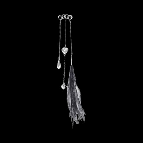 Ann Demeulemeester Feather And Heart Charm Akke Brooch 'Antique Silver'