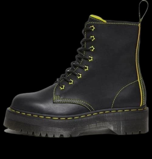 Dr. Martens Jadon II Leather Platform Star Boot Black Yellow