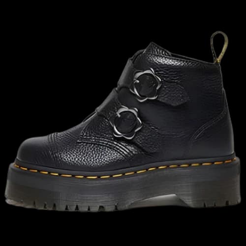 Dr. Martens Devon Flower Buckle Leather Platform Boots 'Black' (Women's)