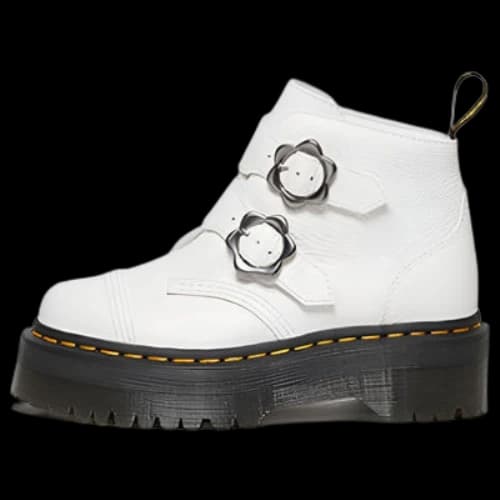Dr.Martens Devon Flower Buckle Leather Platform Boots 'White Black' (Women's)