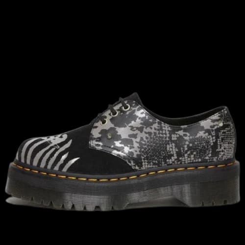 Dr. Martens 1461 Animal Clash Leather & Suede Platform Shoes 'Black Grey'