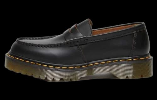 Dr. Martens Penton Bex Yellow Stitch Quilon Leather Loafers 'Black'