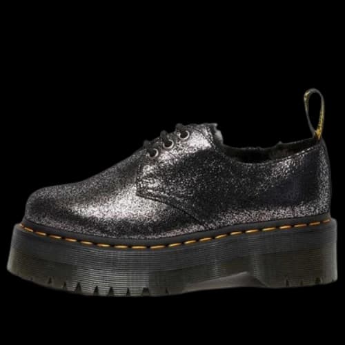 Dr. Martens 1461 Faux Fur-Lined Metallic Leather Platform Shoes 'Black'