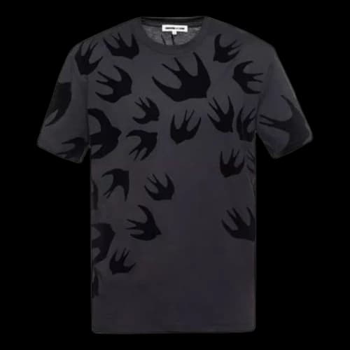 Alexander McQueen Swallow Printing Cotton Short Sleeve 'Pure Black'