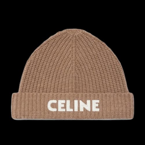 Celine Cashmere Embroidered Knit Beanie Camel
