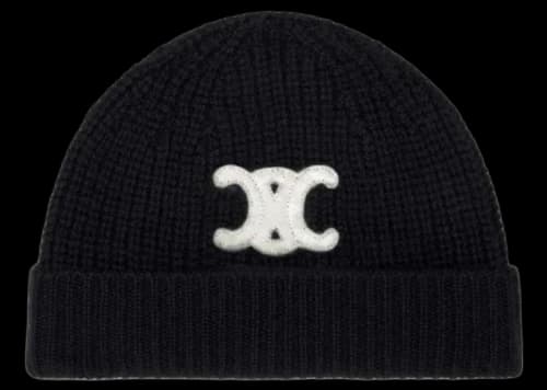 Celine Cashmere Embroidered Triomphe Beanie Black