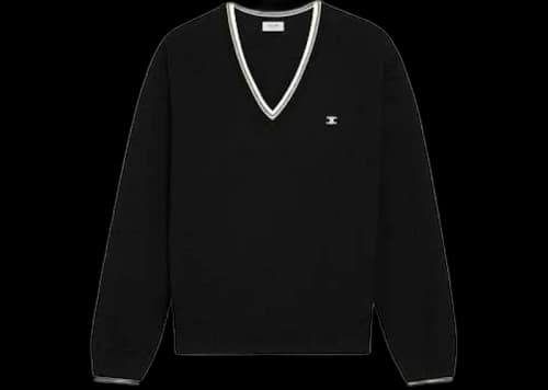 Celine Triomphe V-Neck Wool Sweater Black