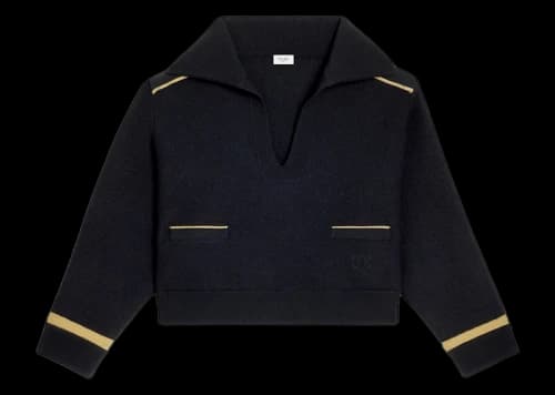 Celine Cropped Military Vareuse Wool Triomphe Embroidery Jacket Navy