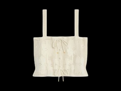 Celine Floral Hand-Crocheted Cotton Crop Top Off White