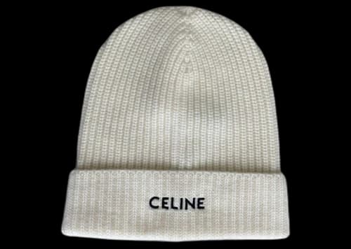 Celine Logo Embroidery Heritage Cashmere Beanie Off White