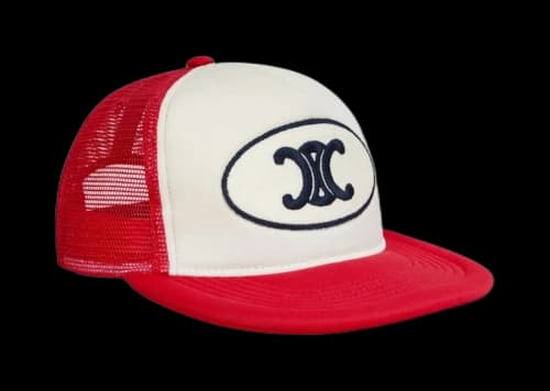 Celine Mesh Us Embroidered Triomphe Patch in Foam Cap Red