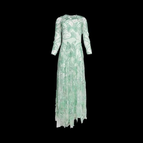 Valentino Long-Sleeve Embellished Gown 'Green'