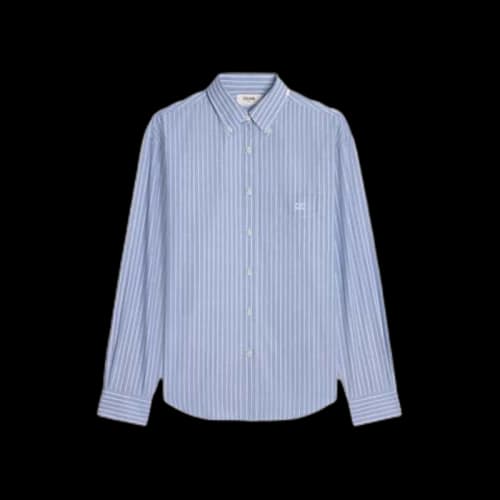 Celine Cambridge Striped Chambray Cotton Shirt Bleu/Blanc