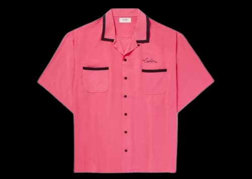 Celine Camp-Collar Logo-Embroidered Twill Shirt Pink