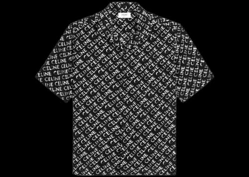 Celine Loose Hawaiian Shirt with Diluted Celine Print in Crepe De Chine Noir/Craie