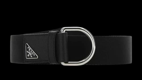 Prada Logo Plaque Woven Belt Black