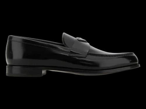 Prada Enamel-Triangle-Logo Slip-On Loafers Black