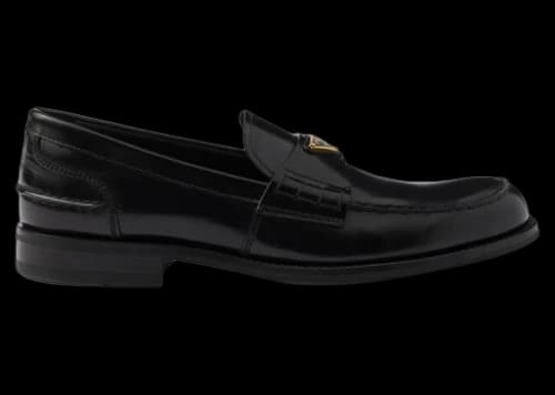 Prada Brushed Leather Loafers Black Gold