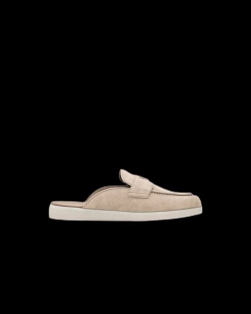 Prada Suede Sabots Slides Beige