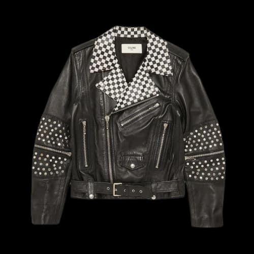 CELINE Hedi Slimane Damier Checkered Leather Moto Biker Jacket
