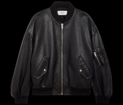Celine Leather Bomber Jacket Black