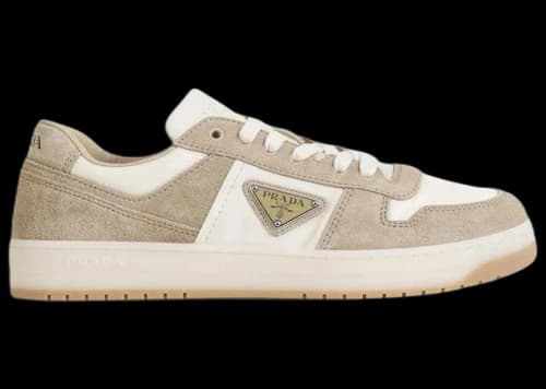 Prada Downtown Low Top Re-Nylon and Suede Sneakers Beige