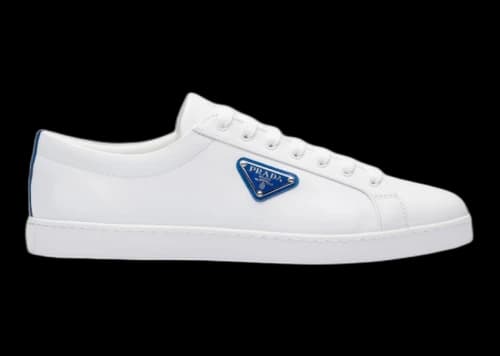 Prada Brushed Sneakers Leather White White Cobalt Blue