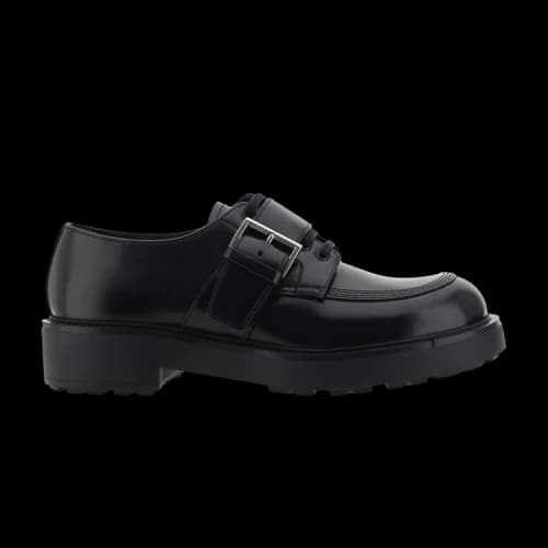 Prada Buckled Brushed Leather Derby 'Black'