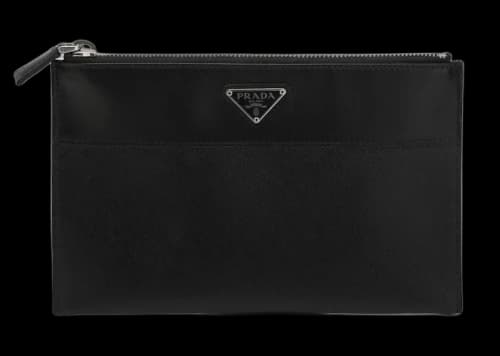 Prada Triangle Logo Plaque Pouch Black