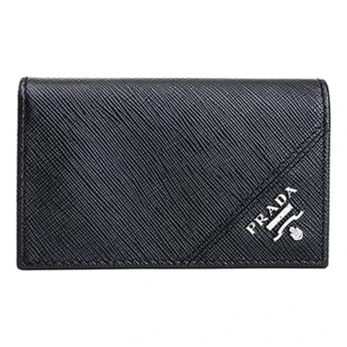 PRADA SS26 Saffiano Leather Flap Card Case 'Black'
