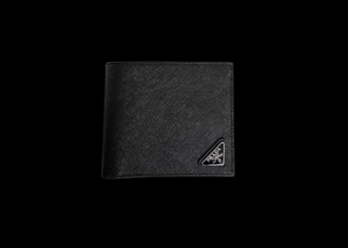 Prada Saffiano Leather With Metal Triangle Logo Plaque Wallet Black