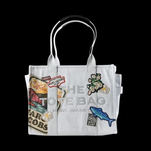 Marc Jacobs The Large Tote Camp Patchwork Denim Tote Bag Light Wash